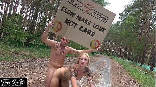 Nude protest in front of Tesla Gigafactory Berlin Porn shoot against Elon Musk