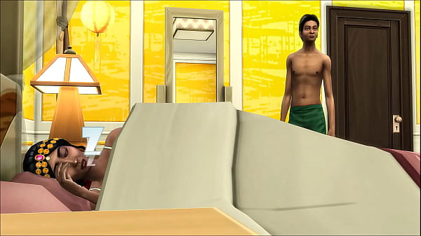 Indische Stiefmutter teilt ihr Bett mit ihrem Stiefsohn, nachdem er sie nachts besucht hat, weil er einen Albtraum hatte und mit ihr ins Bett gegangen ist - Desi-Mutter und Sohn