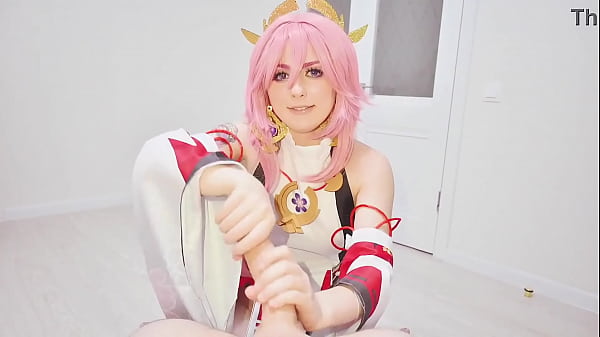 Dirty gamer'_s dream about Yae Miko from Genshin Impact: Rough sex until cumshot on virgin pink pussy